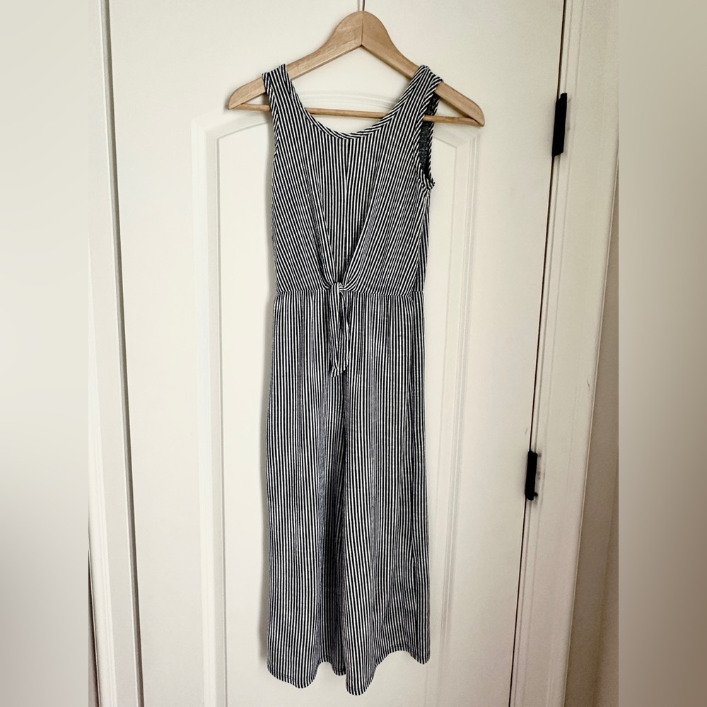 Girls’ Navy & White Striped Jumpsuit